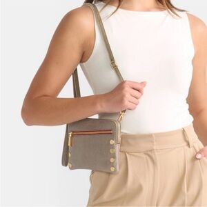 Hammitt Nash Pewter Clutch/Crossbody Bag with Gold Accents